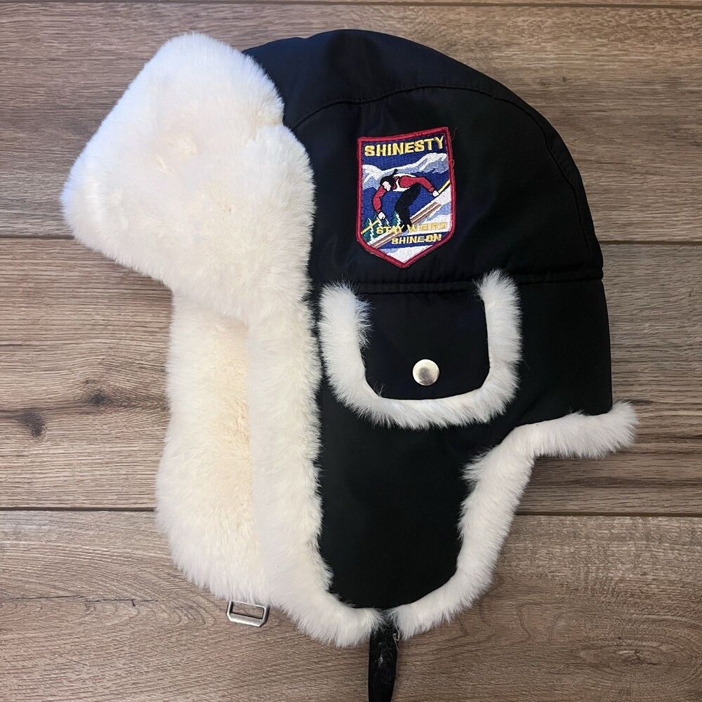 Shinesty "Stay Weird Shine On" Faux Fur Black Trapper Hat Bomber Cap Sz 60 -L-XL